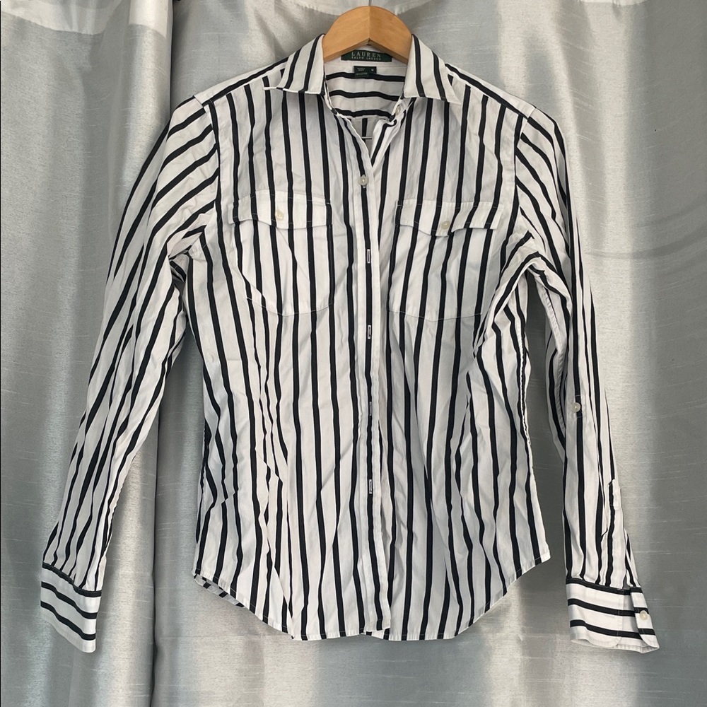 Ralph Lauren Black and White Striped Women's Shirt